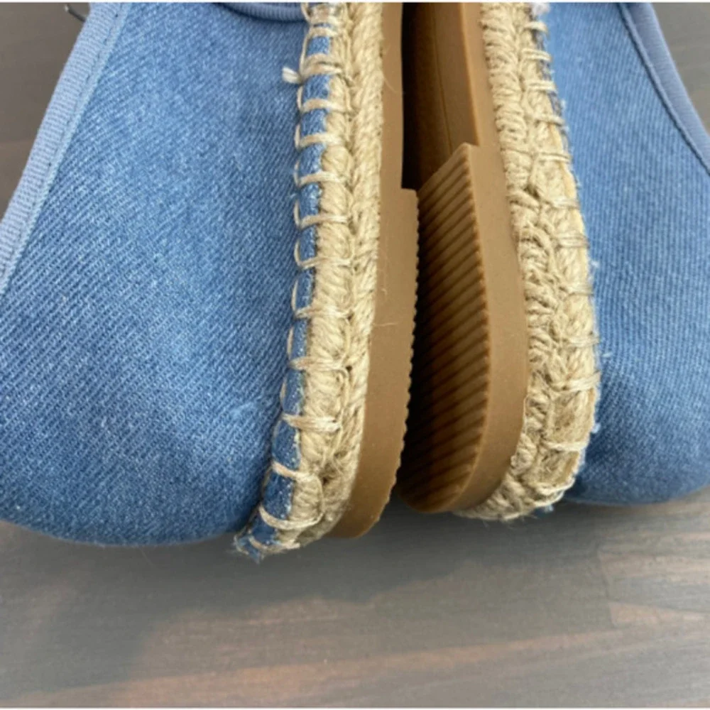 CL by Laundry Espadrille Mary Jane‎ Ballet Flats Women 7W-7.5W Blue Denim Boho